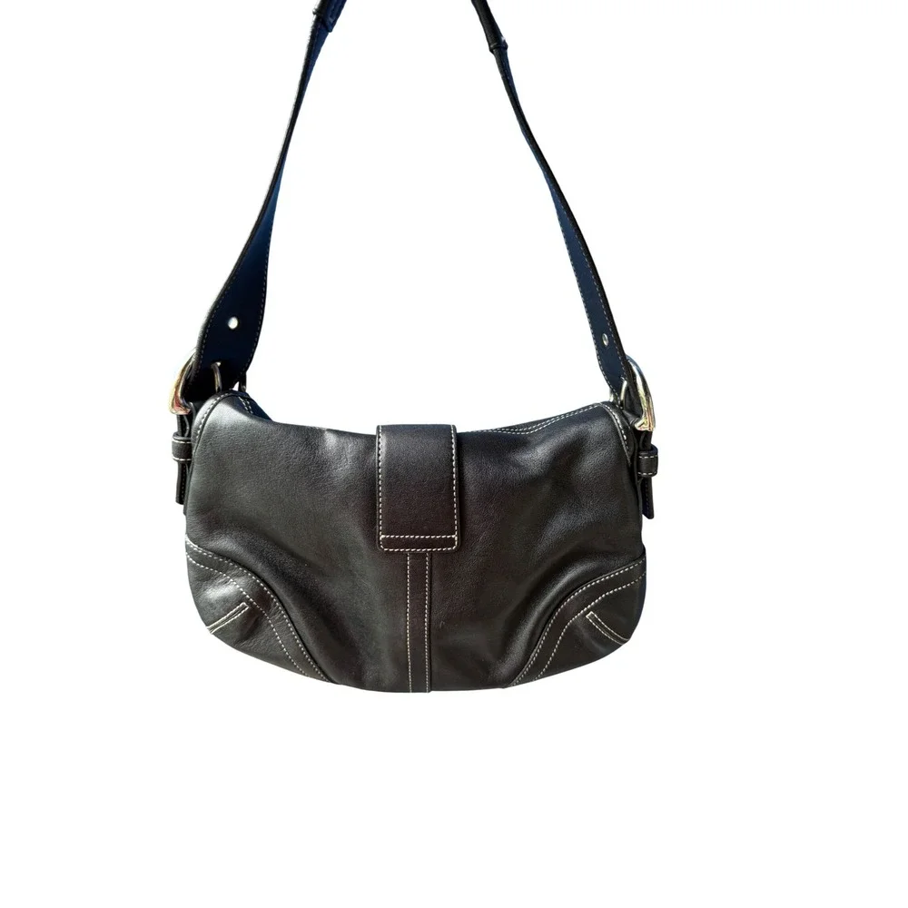 Coach Soho Buckle Flap Bag Small Black Leather 9247 • Silver Hardware Y2K Retro